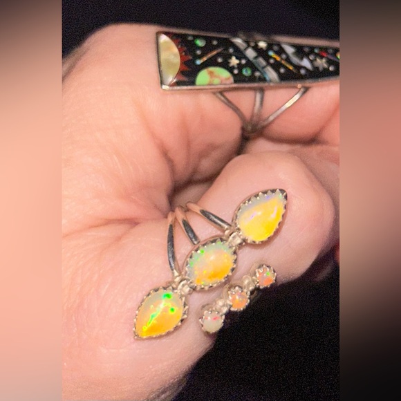 Silver Ethiopian opal ring sterling silver crystal gypsy festival moon fire